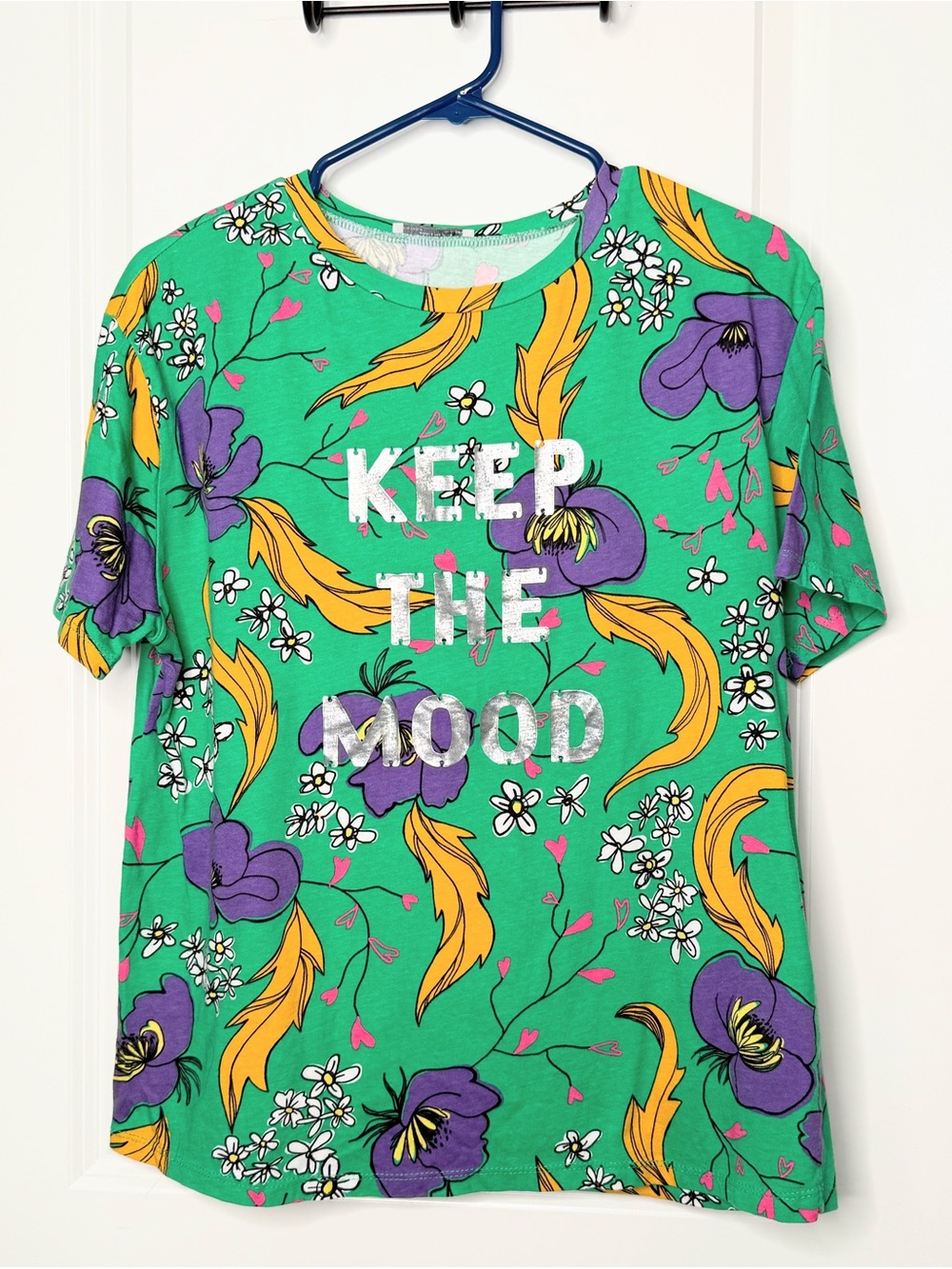 Zara Trafaluc Womens M Green Floral Graphic T Shirt Keep The Mood Y2K